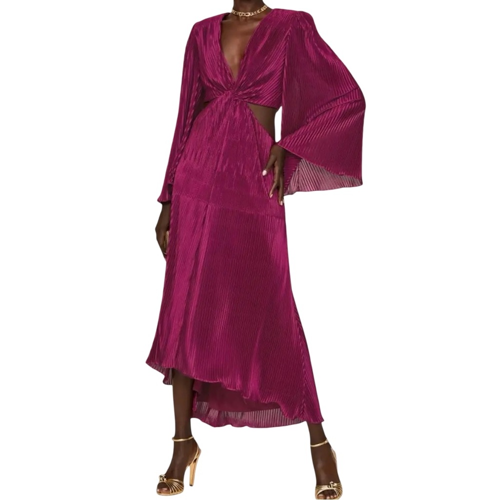 Ramy Brook Kimberly Cut Out Pleated Midi / Maxi Dress In Magenta Fuchsia